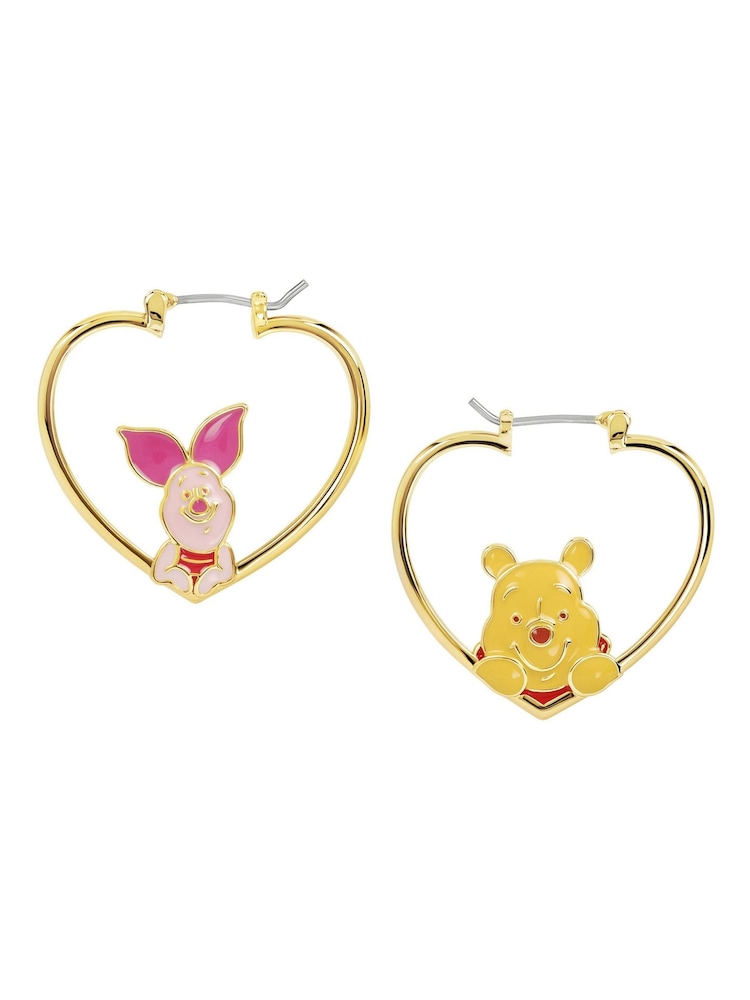 Peers Hardy Gold Tone Disney Winnie The Pooh & Piglet Heart Hoop Earrings - Image 1 of 4