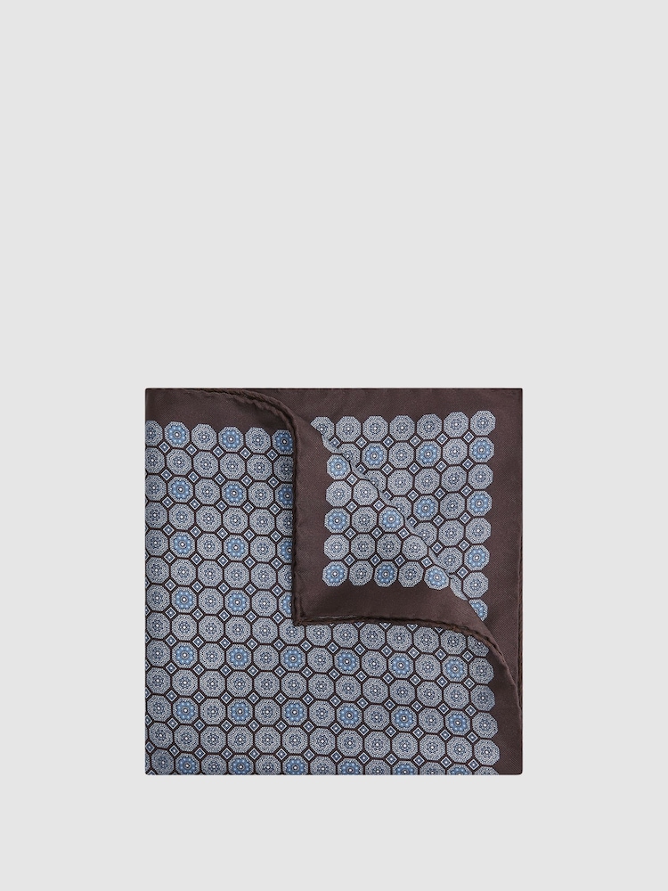 Reiss Blue Elba Silk Geometric Pocket Square - Image 1 of 5