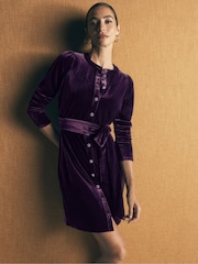 Boden Blue Honor Short Velvet Dress - Image 1 of 6