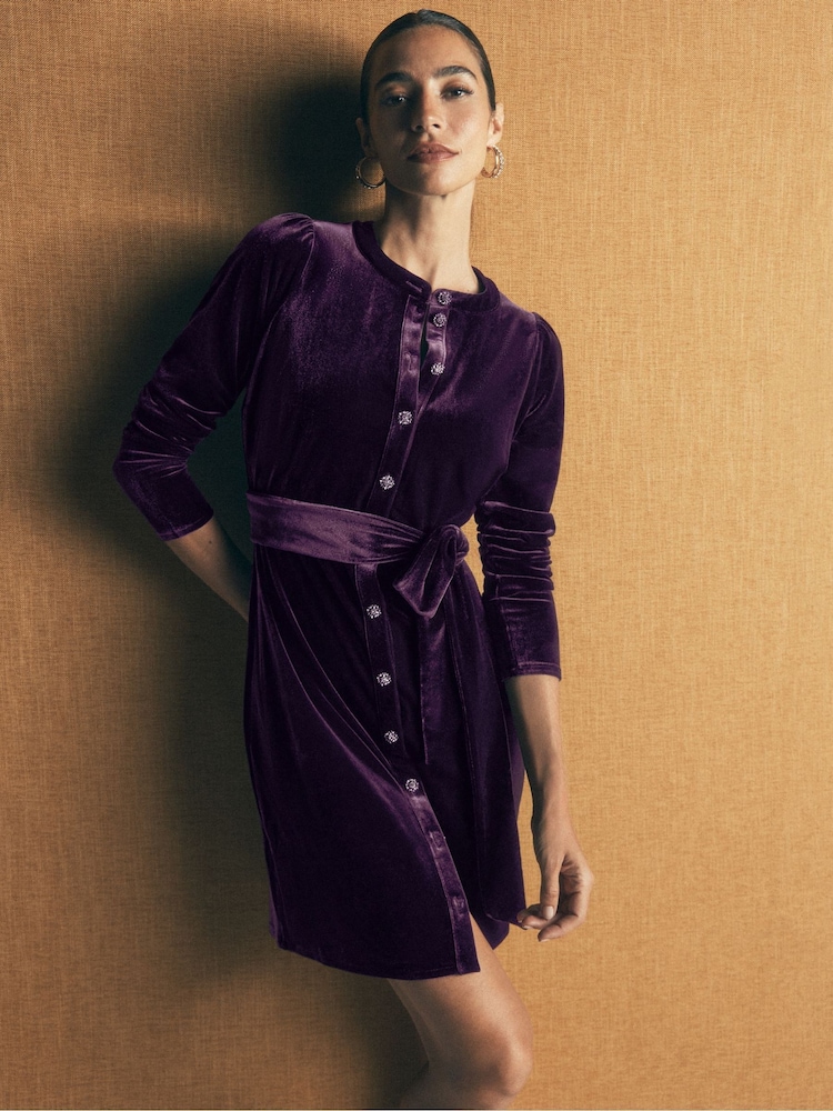 Boden Blue Honor Short Velvet Dress - Image 1 of 6 Boden Blue Honor Short Velvet Dress - Image 1 of 6