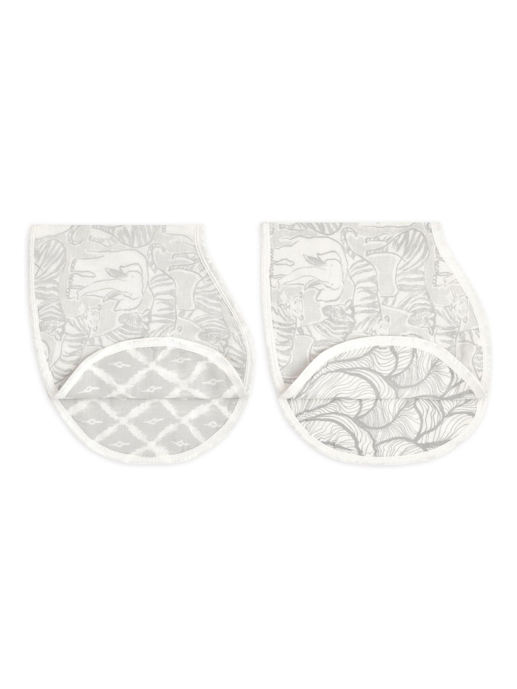 aden + anais Grey Burpy Silky Soft Culture Club 100% Cotton Bibs 2 Pack - Image 1 of 4