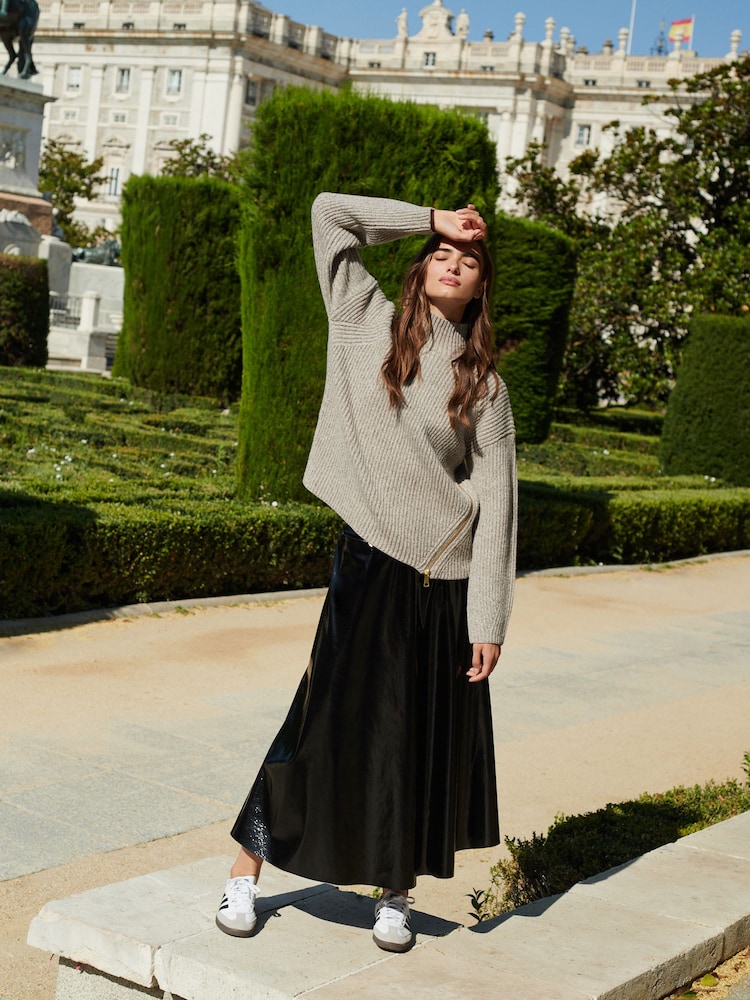 Black Premium High Shine Midi Skirt - Image 2 of 6 Black Premium High Shine Midi Skirt - Image 2 of 6