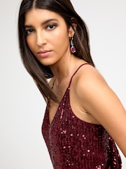 Berry Red V-Neck Sequin Cami Top - Image 2 of 6