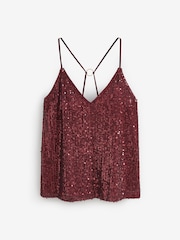 Berry Red V-Neck Sequin Cami Top - Image 5 of 6