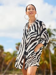 Myleene Klass Zebra Beach 100% Cotton Shirt Cover-Up - Image 7 of 10