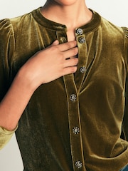 Boden Green Puff Sleeve Velvet Cardigan - Image 2 of 5