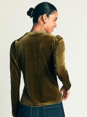 Boden Green Puff Sleeve Velvet Cardigan - Image 3 of 5