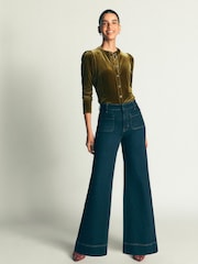 Boden Green Puff Sleeve Velvet Cardigan - Image 4 of 5