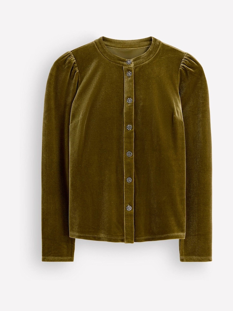 Boden Green Puff Sleeve Velvet Cardigan - Image 5 of 5