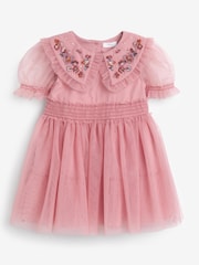 Rose Pink Embellished Mesh Collar Dress (3mths-8yrs) - Image 5 of 7