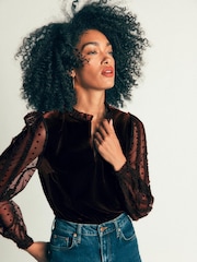 Boden Brown Tulle Mix Velvet Top - Image 1 of 6