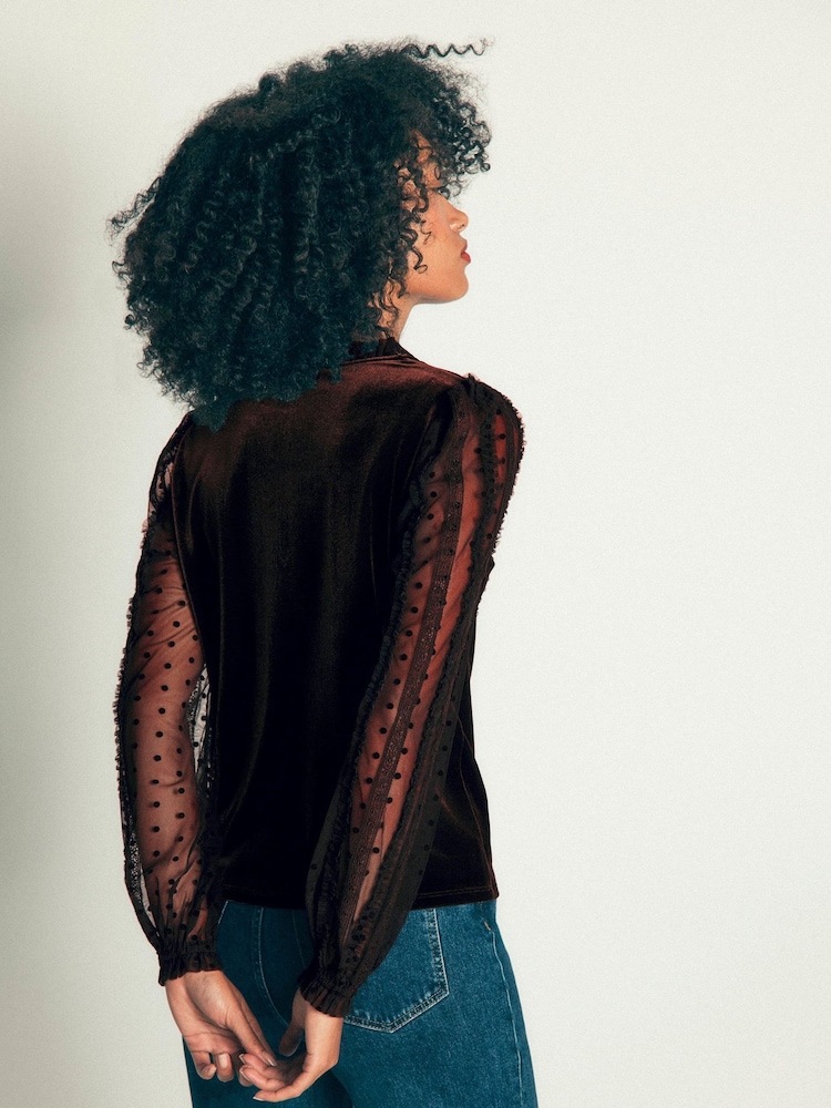 Boden Brown Tulle Mix Velvet Top - Image 2 of 6 Boden Brown Tulle Mix Velvet Top - Image 2 of 6