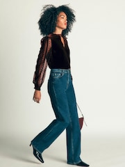 Boden Brown Tulle Mix Velvet Top - Image 3 of 6