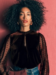 Boden Brown Tulle Mix Velvet Top - Image 4 of 6