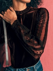 Boden Brown Tulle Mix Velvet Top - Image 5 of 6