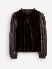 Boden Brown Tulle Mix Velvet Top - Image 6 of 6