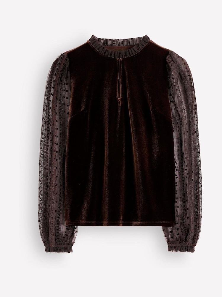 Boden Brown Tulle Mix Velvet Top - Image 6 of 6 Boden Brown Tulle Mix Velvet Top - Image 6 of 6