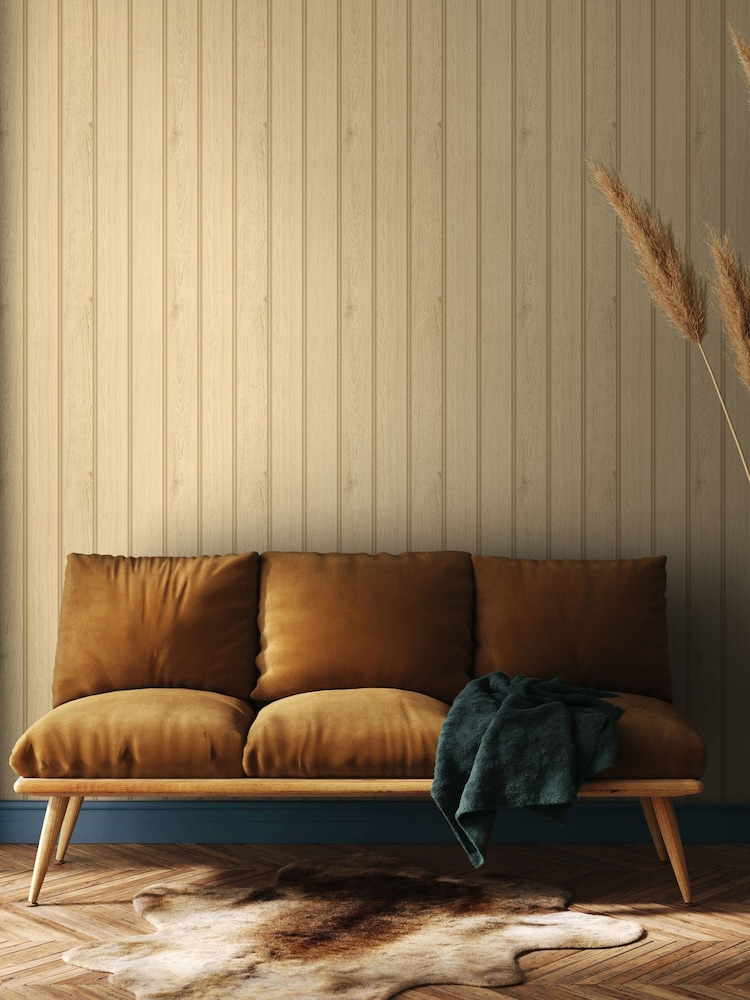Hoopla Walls Sand Tongue And Groove Wallpaper - Image 1 of 2