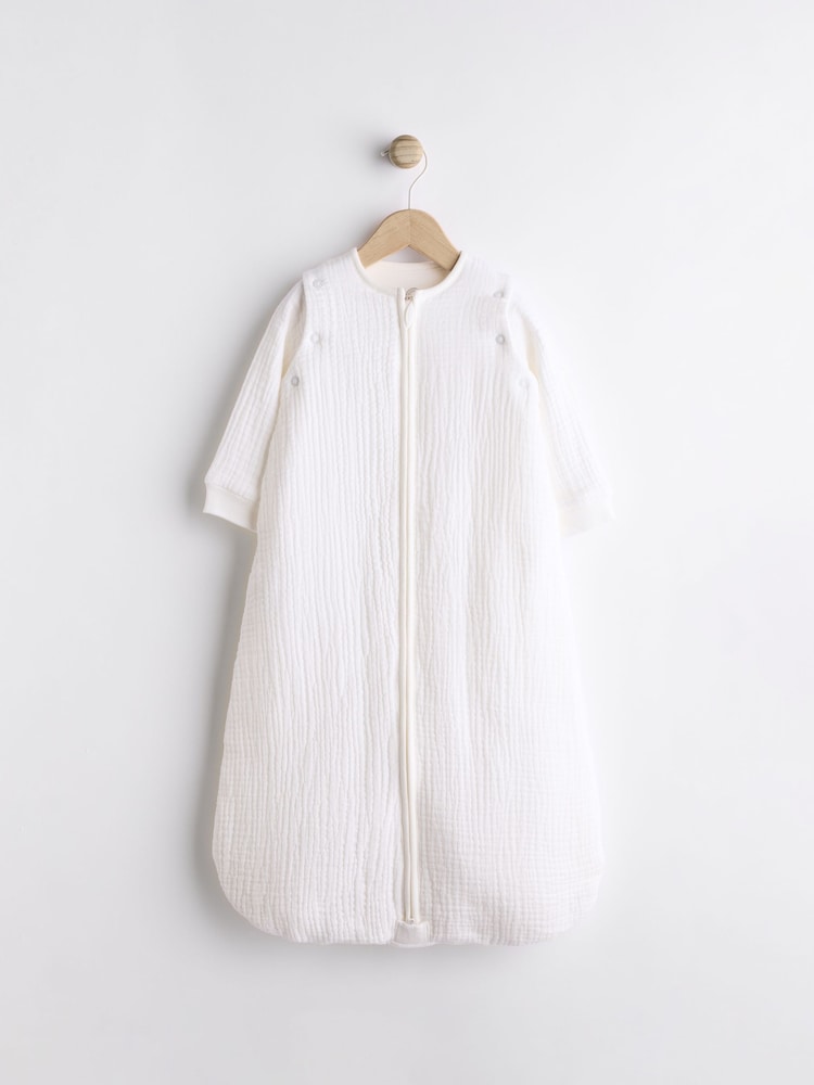 Cream Muslin 2.5 Tog Detachable Sleeve Baby 100% Cotton Sleep Bag - Image 1 of 9