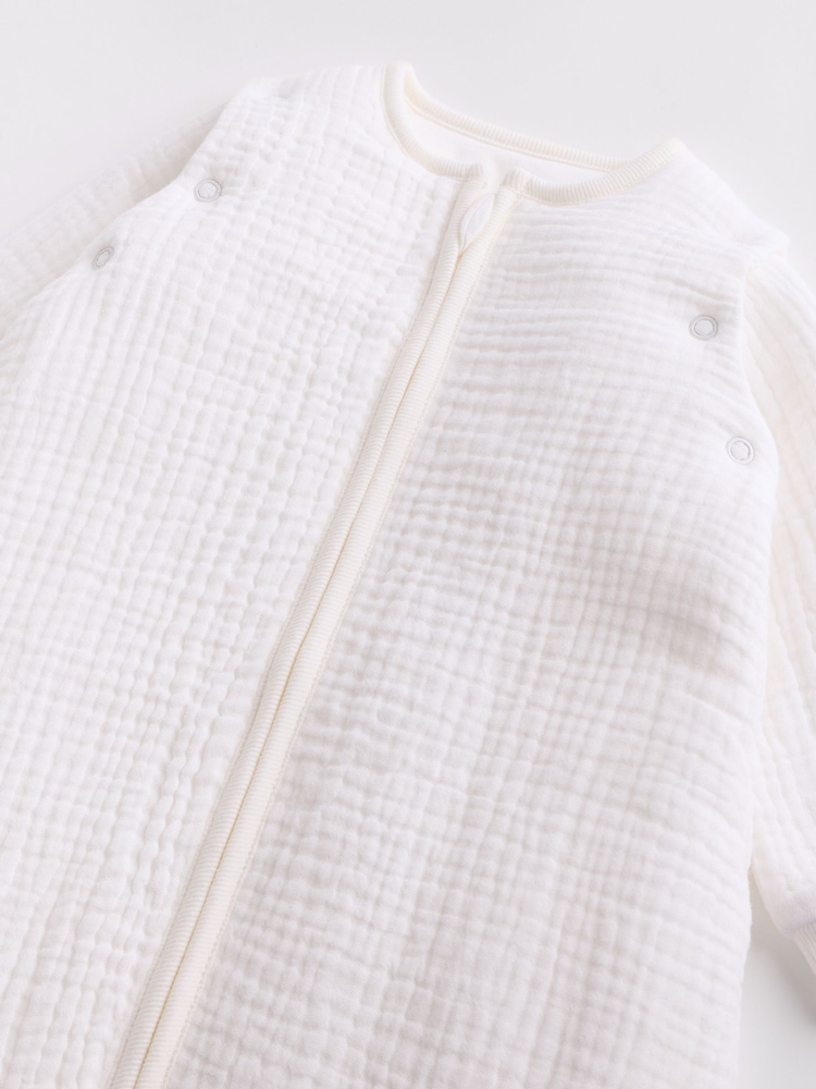 Cream Muslin 2.5 Tog Detachable Sleeve Baby 100% Cotton Sleep Bag - Image 7 of 9