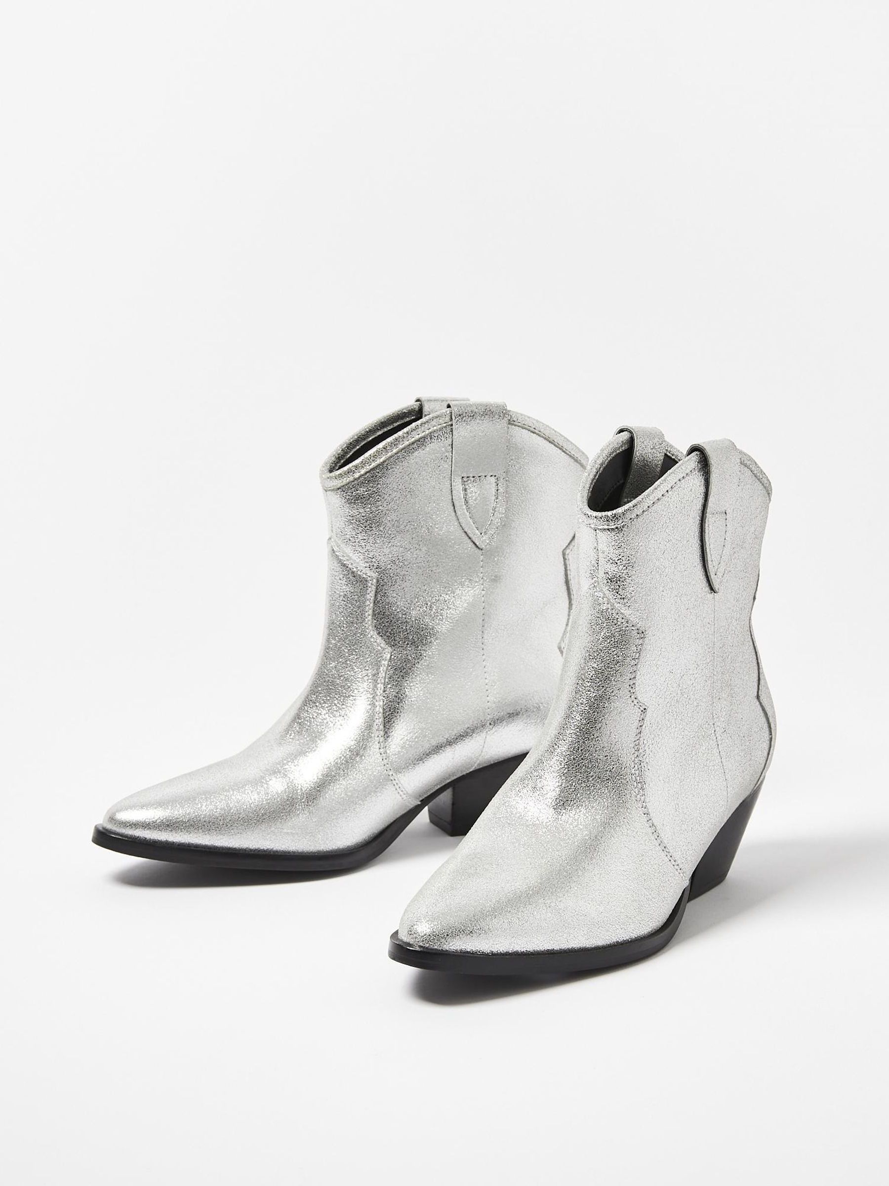 Silver leather ankle boots cheap