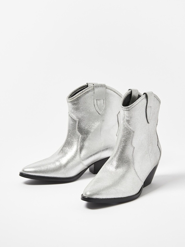 Oliver Bonas Silver Western Leather Cowboy Boots - Image 1 of 5
