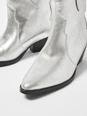 Oliver Bonas Silver Western Leather Cowboy Boots - Image 3 of 5