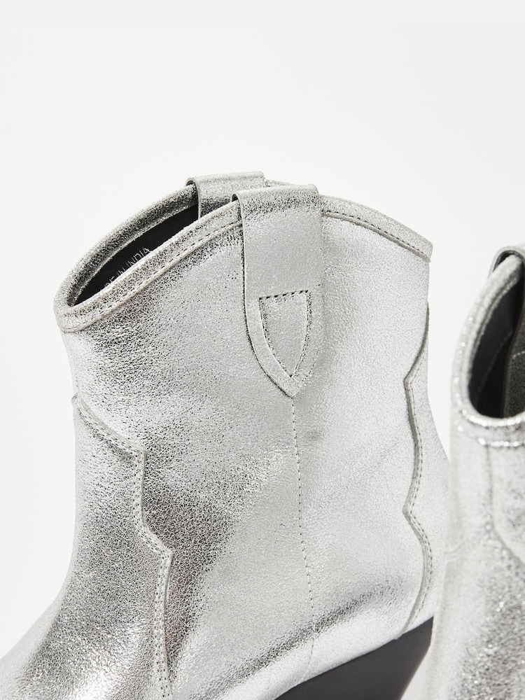 Oliver Bonas Silver Western Leather Cowboy Boots - Image 5 of 5