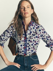 Boden Blue Sienna Frill Cotton Shirt - Image 1 of 5