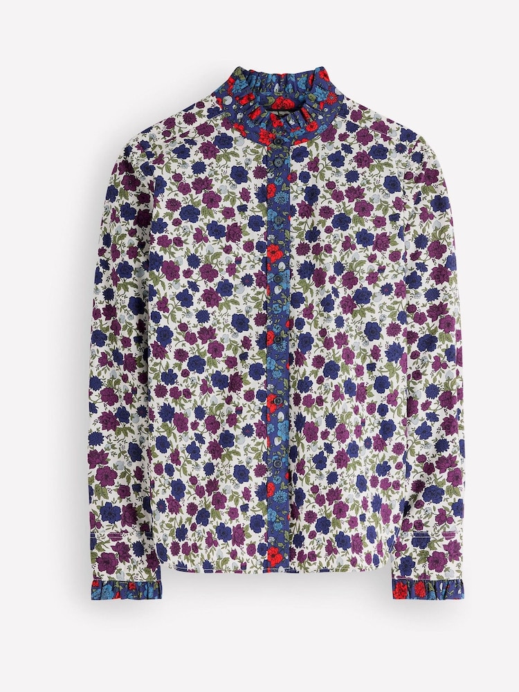 Boden Blue Sienna Frill Cotton Shirt - Image 5 of 5 Boden Blue Sienna Frill Cotton Shirt - Image 5 of 5