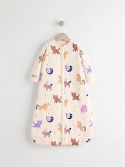 Cream Animal Print Baby 2.5 Tog Detachable Sleeve 100% Cotton Sleep Bag - Image 1 of 10