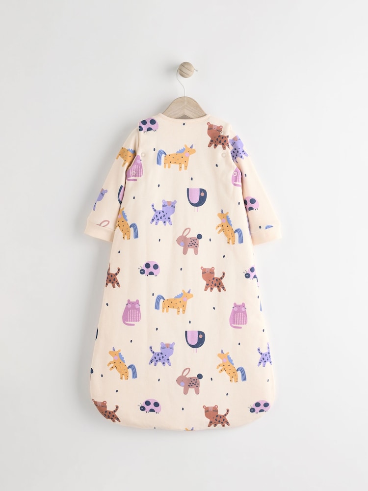 Cream Animal Print Baby 2.5 Tog Detachable Sleeve 100% Cotton Sleep Bag - Image 2 of 10