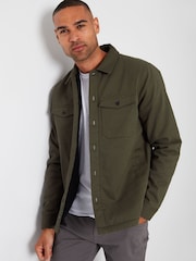 Threadbare Khaki Borg Lined Cotton Overshirt Coat Jacket - Image 1 of 4