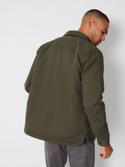 Threadbare Khaki Borg Lined Cotton Overshirt Coat Jacket - Image 2 of 4