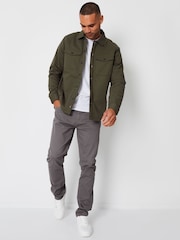 Threadbare Khaki Borg Lined Cotton Overshirt Coat Jacket - Image 3 of 4