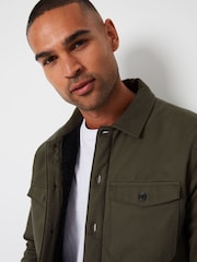 Threadbare Khaki Borg Lined Cotton Overshirt Coat Jacket - Image 4 of 4