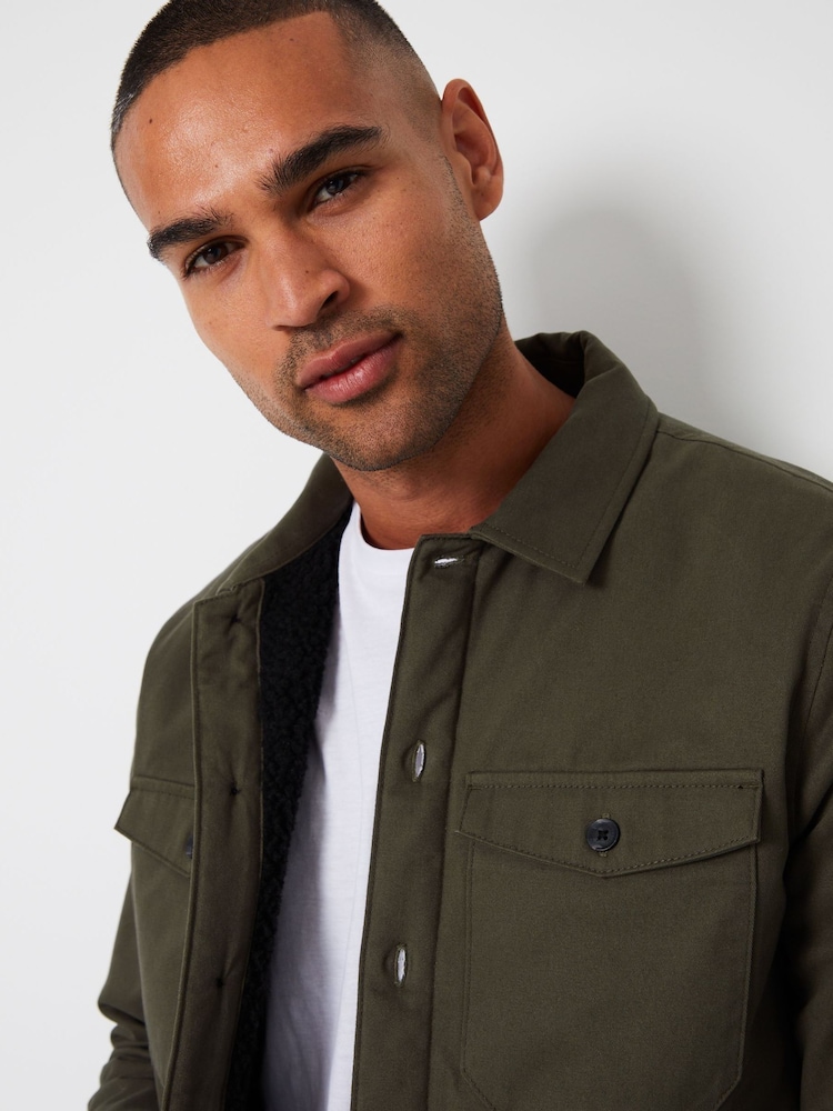 Threadbare Khaki Borg Lined Cotton Overshirt Coat Jacket - Image 4 of 4 Threadbare Khaki Borg Lined Cotton Overshirt Coat Jacket - Image 4 of 4