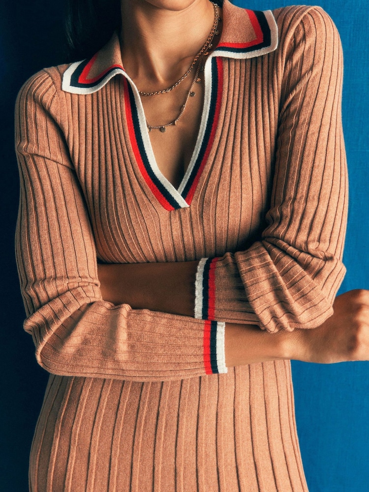 Boden Natural Ribbed Henley Knitted Dress - Image 2 of 7 Boden Natural Ribbed Henley Knitted Dress - Image 2 of 7