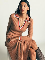 Boden Natural Ribbed Henley Knitted Dress - Image 5 of 7
