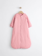 Pink Muslin 2.5 Tog Detachable Sleeve Baby 100% Cotton Sleep Bag - Image 1 of 12