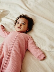 Pink Muslin 2.5 Tog Detachable Sleeve Baby 100% Cotton Sleep Bag - Image 2 of 12