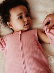 Pink Muslin 2.5 Tog Detachable Sleeve Baby 100% Cotton Sleep Bag - Image 6 of 12