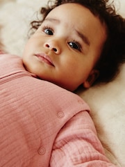 Pink Muslin 2.5 Tog Detachable Sleeve Baby 100% Cotton Sleep Bag - Image 7 of 12