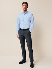 Blue Regular Fit Trimmed 100% Cotton Texture Long Sleeve Single Cuff Shirt - Image 1 of 7