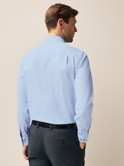 Blue Regular Fit Trimmed 100% Cotton Texture Long Sleeve Single Cuff Shirt - Image 2 of 7