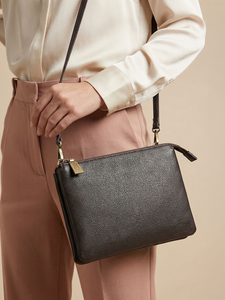 Jones Bootmaker Chocolate Warsaw Leather Zip Up Shoulder Bag - Image 1 of 7