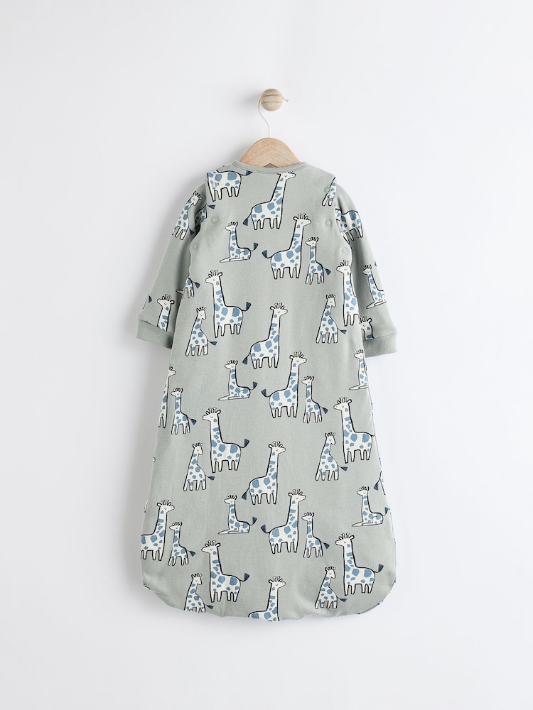 Grey Giraffe Print 2.5 Tog Removable Sleeve 100% Cotton Sleep Bag - Image 2 of 2