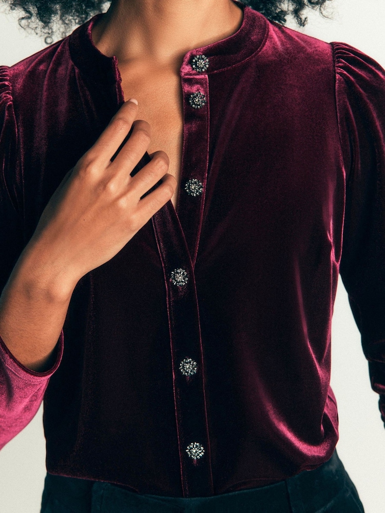 Boden Brown Puff Sleeve Velvet Cardigan - Image 2 of 5
