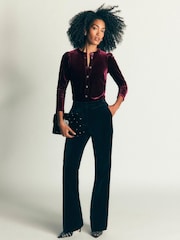 Boden Brown Puff Sleeve Velvet Cardigan - Image 4 of 5