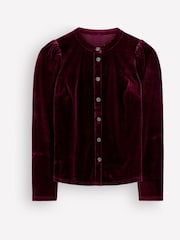 Boden Brown Puff Sleeve Velvet Cardigan - Image 5 of 5